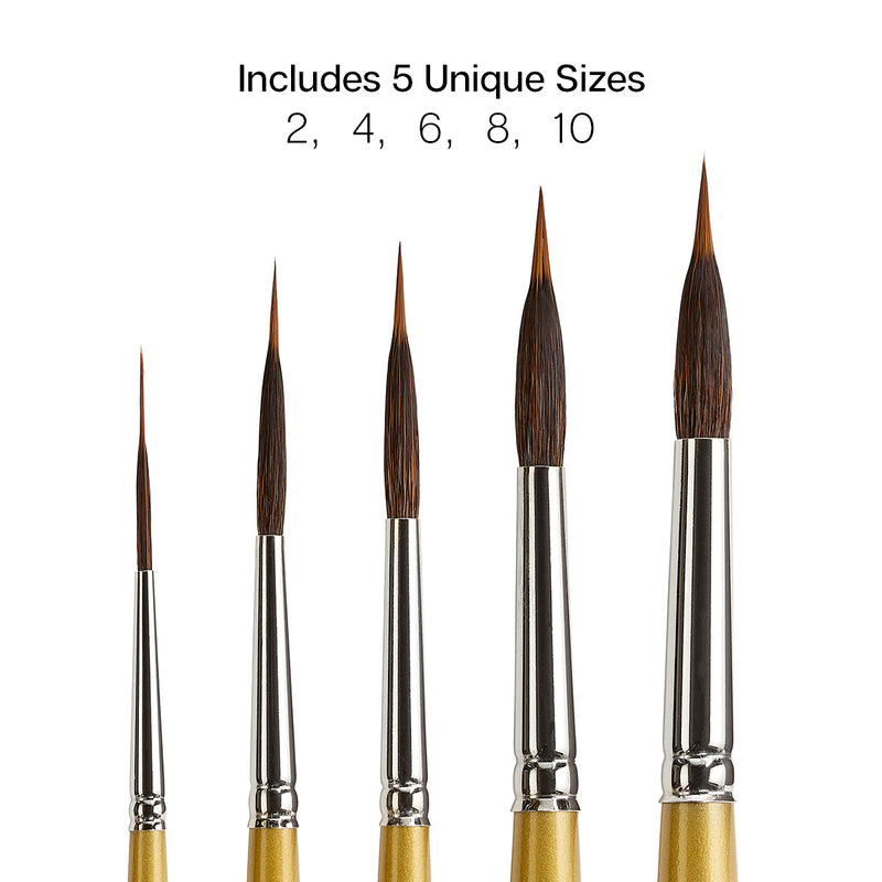 Original Gold® 9035 Round Needle Point Brush Set - 5 pcs - PREMIUM BRUSH SETS - KINGART