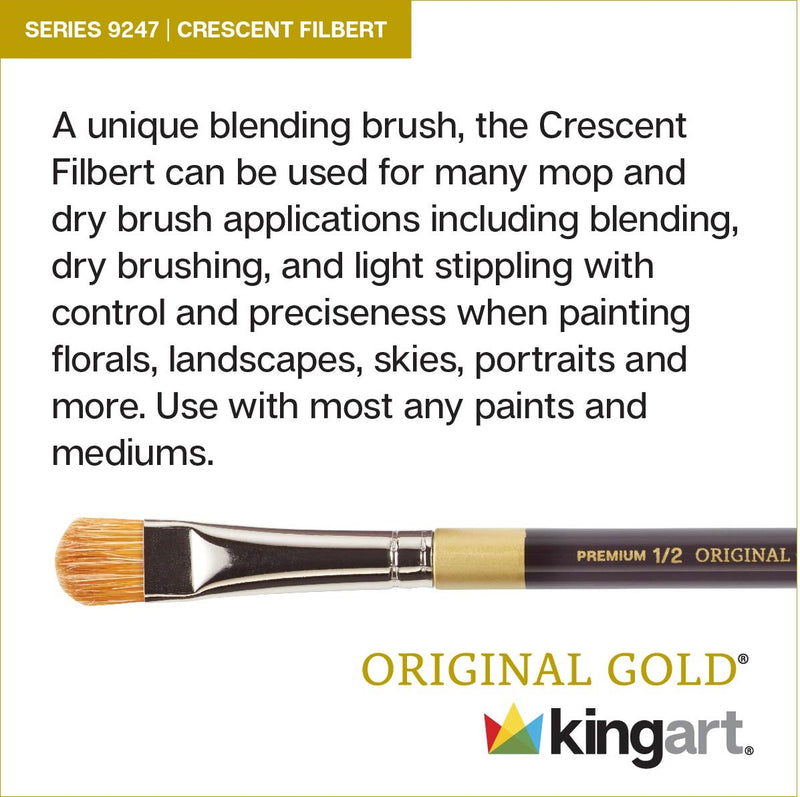 KINGART® Original Gold® Premium 9247 Crescent Filbert Series Artist Brushes, Synthetic Blend, All Media - Premium - KINGART®