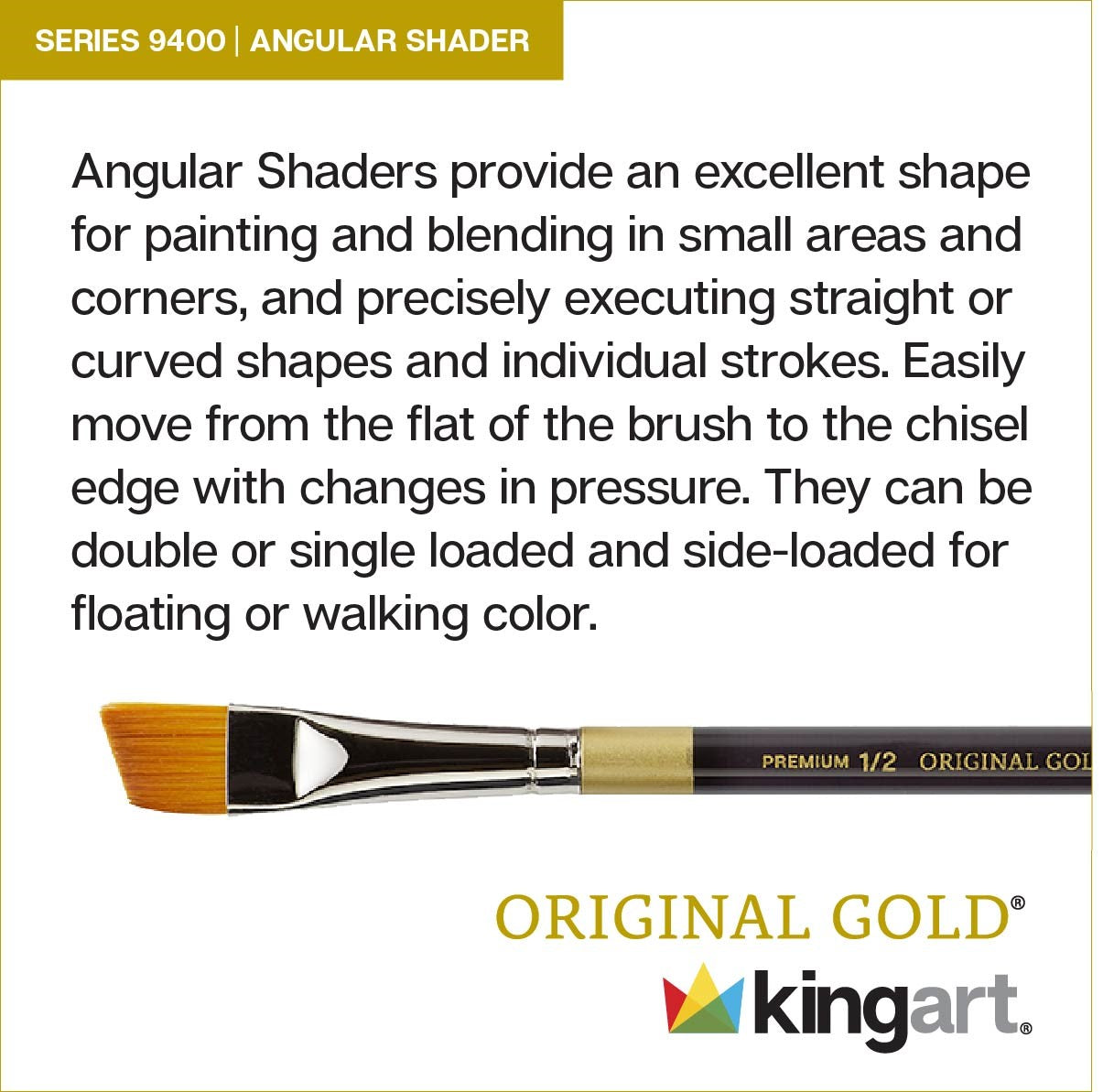 KINGART Pennello MIRACLE WEDGE TRI BRUSH Serie 9900 – Punta Triangolare In Taklon Dorato, Perfetto Per Acrilico, Acquerello E Olio (Taglia 12, Manico Corto)