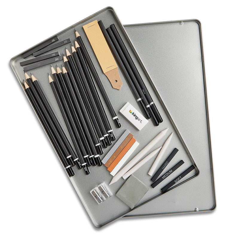 Sketching Set in Tin Case , 34 pc - Studio - KINGART