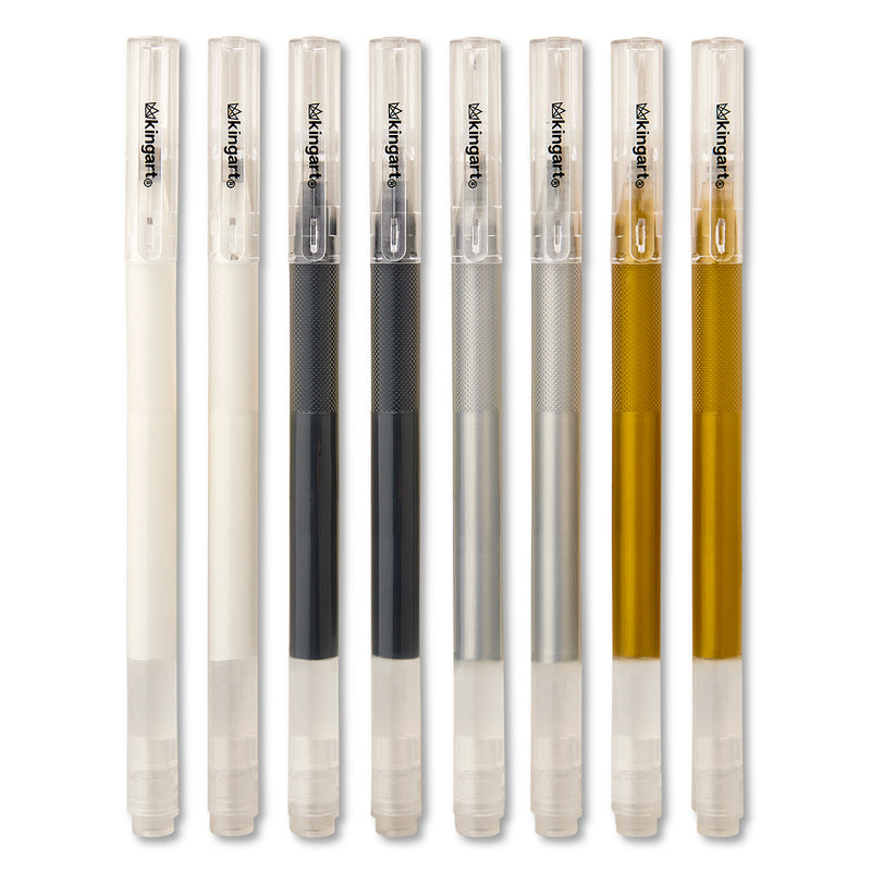 Gel Pens – Black, White, Gold & Silver - 8 Count - MARKERS & PENS - KINGART