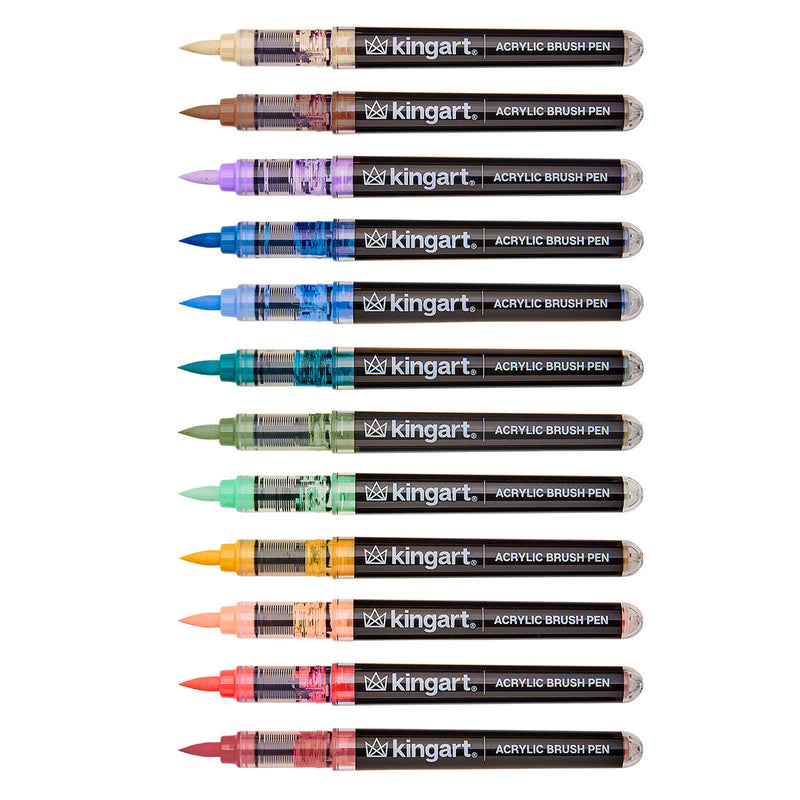 Acrylic Brush Tip Pens 12 Vintage Colors - Pro - KINGART