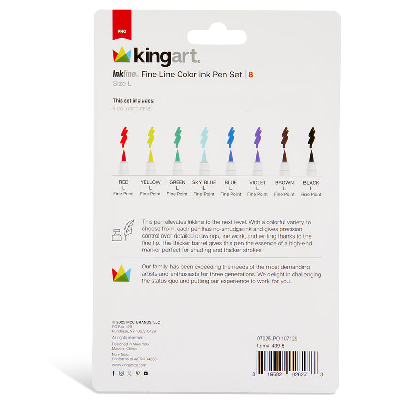 Inkline™ Large Tip Pens 8 Colors - Pro - KINGART