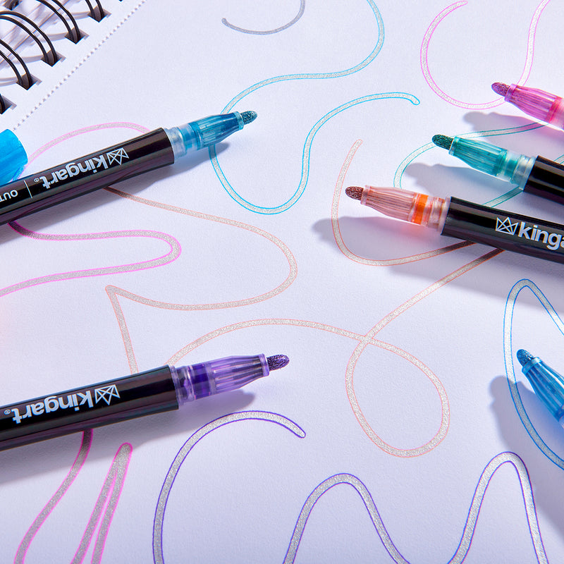 Shimmer Metallic Outline Markers 12 Colors - Studio - KINGART