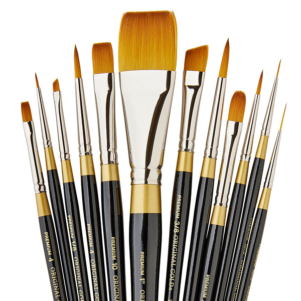 Get The Gold: Original Gold, Golden Taklon Brushes, Set of 12