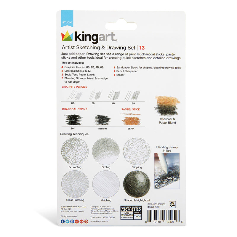 Sketching & Drawing Set, 13 pc - ARTIST SETS - KINGART