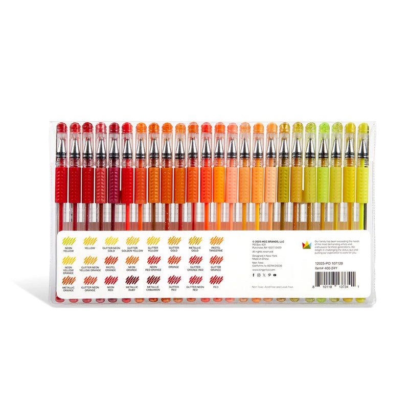 Gel Pens, Soft Grip, 24 Yellow & Red Tone Colors - MARKERS & PENS - KINGART