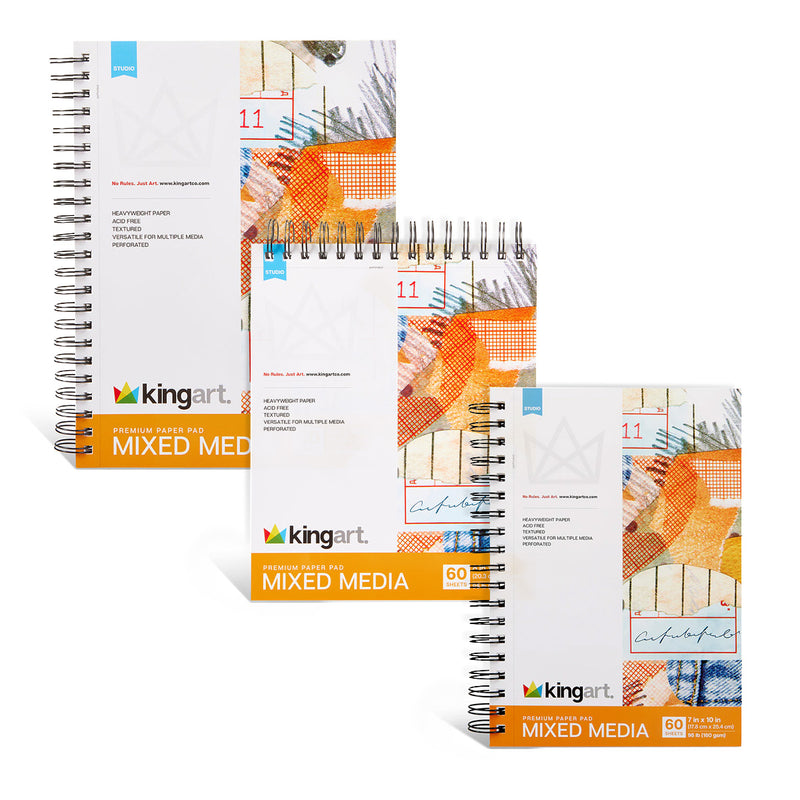 Mixed Media Paper Pad Bundle – 3 Pack (7”x10”, 8”x10”, 9”x12”) – 60 Sheets Each - ARTIST PAPER - KINGART
