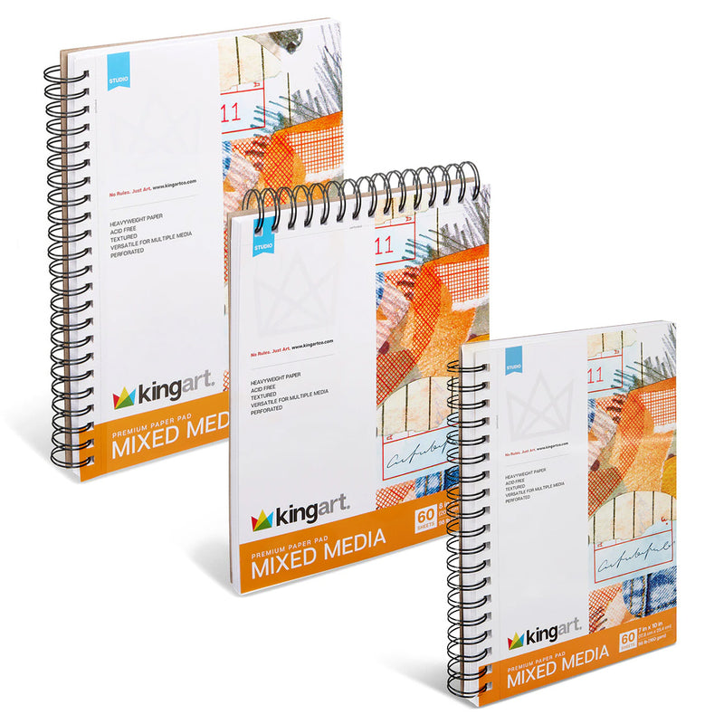 Mixed Media Paper Pad Bundle – 3 Pack (7”x10”, 8”x10”, 9”x12”) – 60 Sheets Each - ARTIST PAPER - KINGART