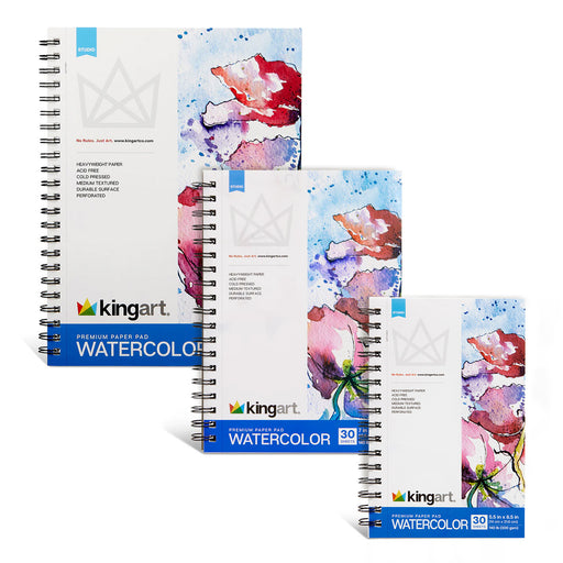 Watercolor Paper Pad Bundle – 3 Pack (5.5”x8.5”, 7”x10”, 9”x12”) – Cold Press, 140lb (300gsm) - ARTIST PAPER - KINGART