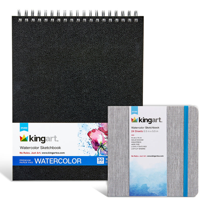 Watercolor Sketchbook Bundle – Spiral Pad + Hardcover Journal 2 Pack (5.5x5.5", 10x12") - ARTIST PAPER - KINGART