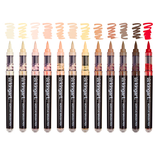 Acrylic Brush Tip Pens 12 Portrait Colors - Pro - KINGART