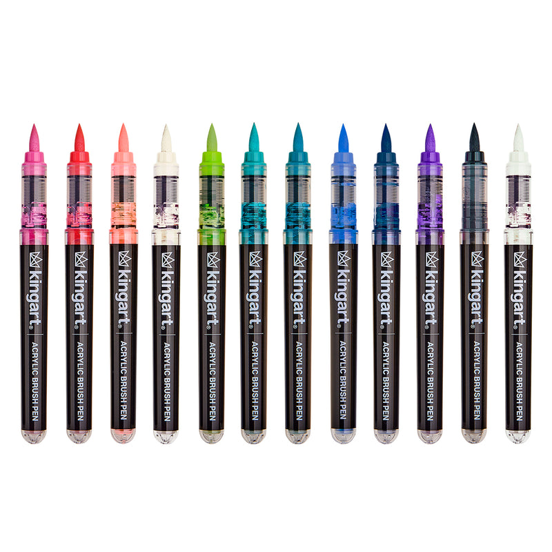 Acrylic Brush Tip Pens 12 Lettering Colors - Pro - KINGART