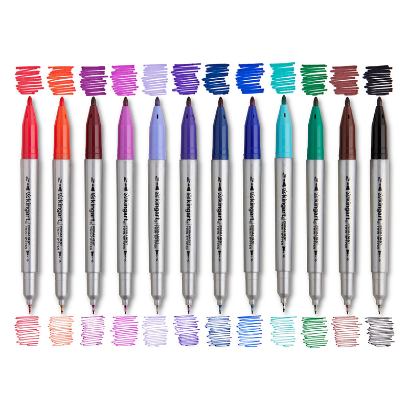 Twin-Tip™ Permanent Fine & Ultra Fine Pens 12 Colors - Studio - KINGART