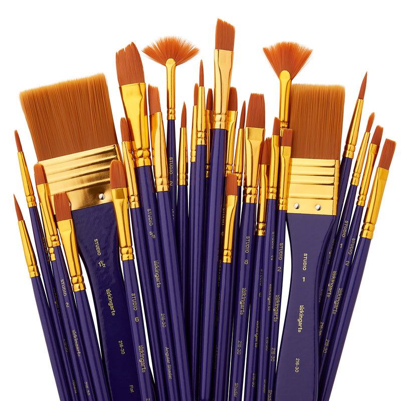 Brush Set Gold Nylon 30 pc - STUDIO LEVEL BRUSH SETS - KINGART
