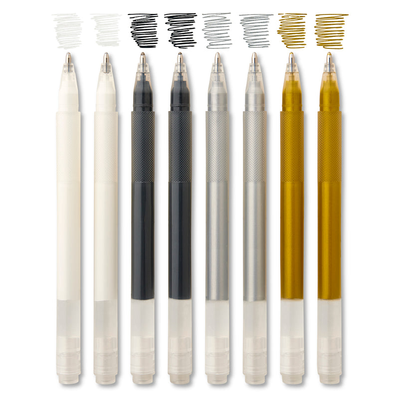Gel Pens – Black, White, Gold & Silver - 8 Count - MARKERS & PENS - KINGART