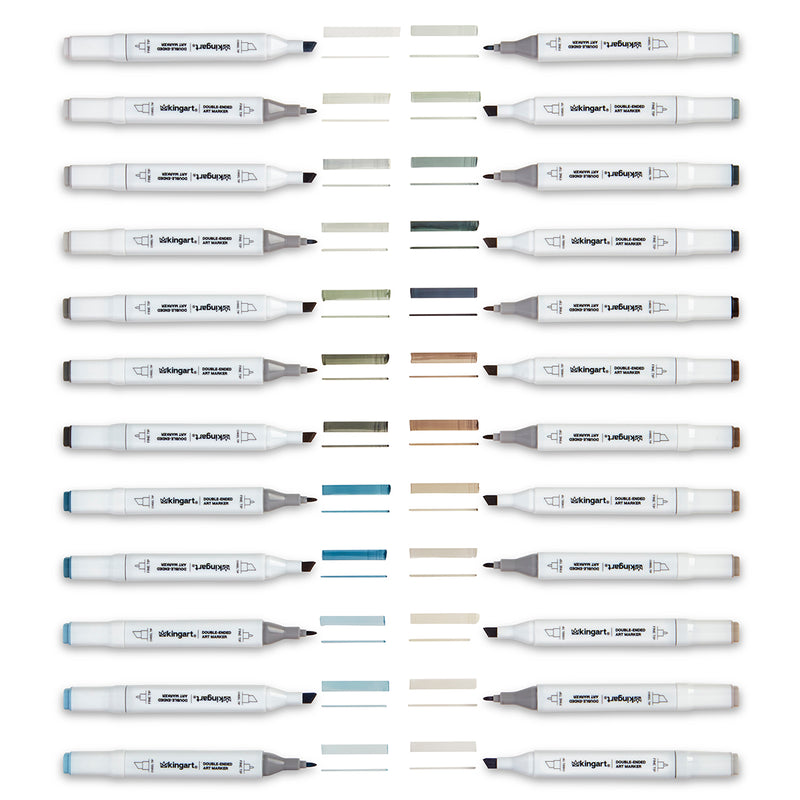 Double-Ended Alcohol Markers 24 Gray Tone Colors - Pro - KINGART
