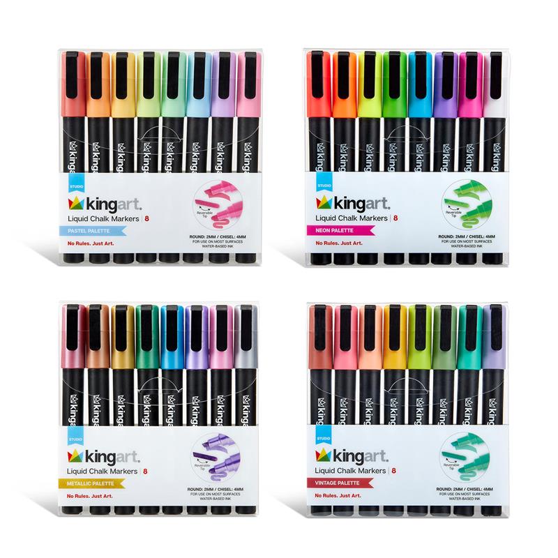 Liquid Chalk Pens, 4 sets, 32 pc - MARKERS & PENS - KINGART