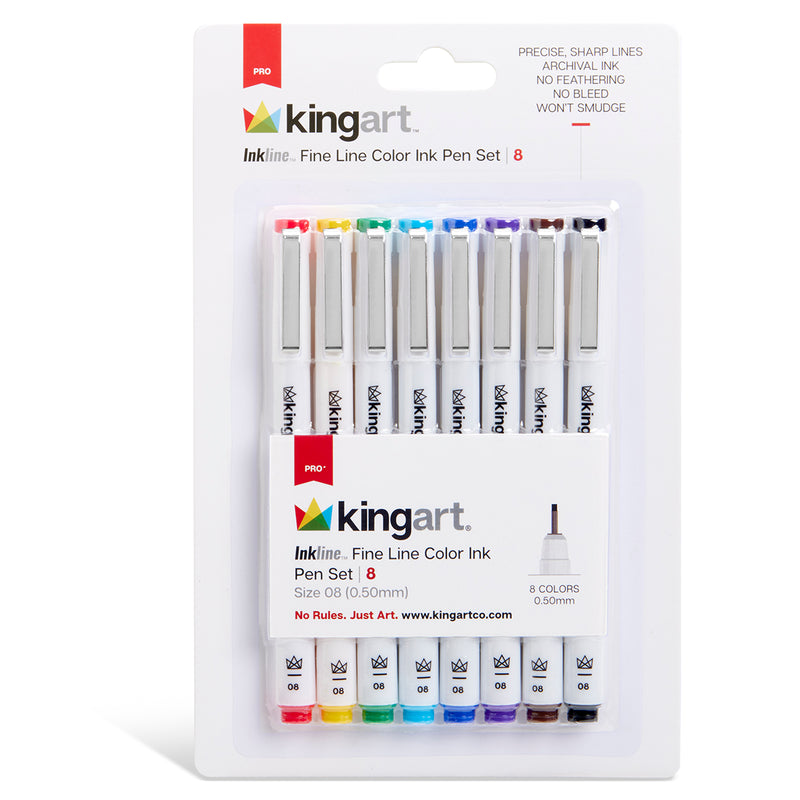 Inkline™ Fine Line Pens 8 Colors Size 8 - Pro - KINGART