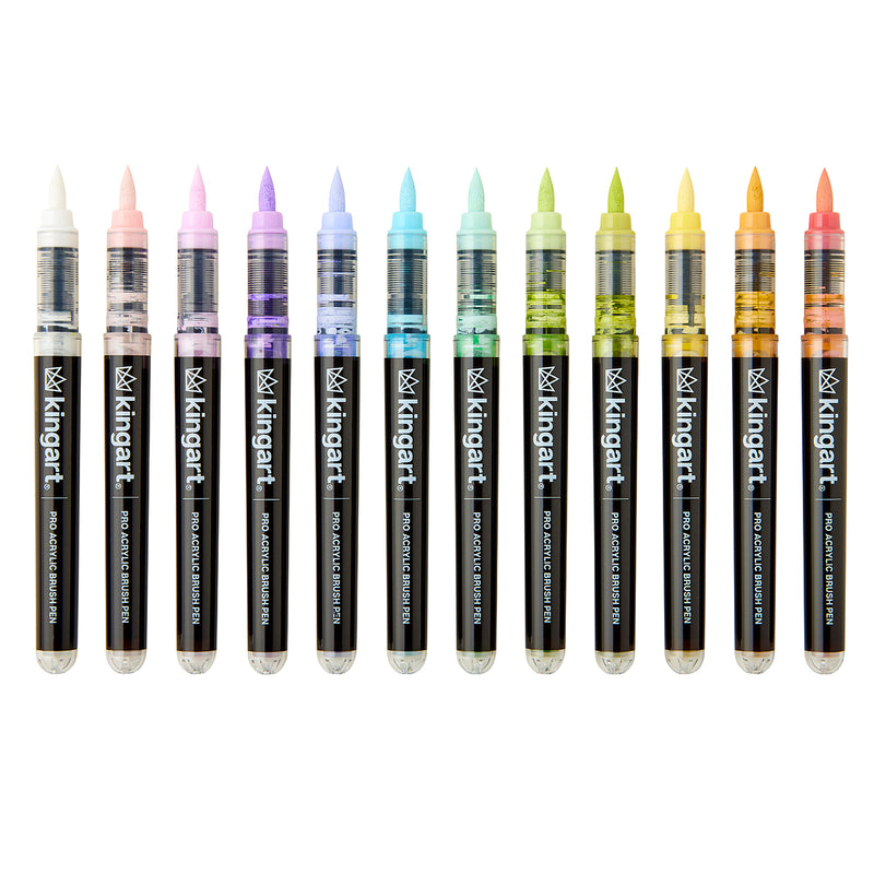 PRO Acrylic Paint Brush Pens 12 Pastel Colors - Pro - KINGART®