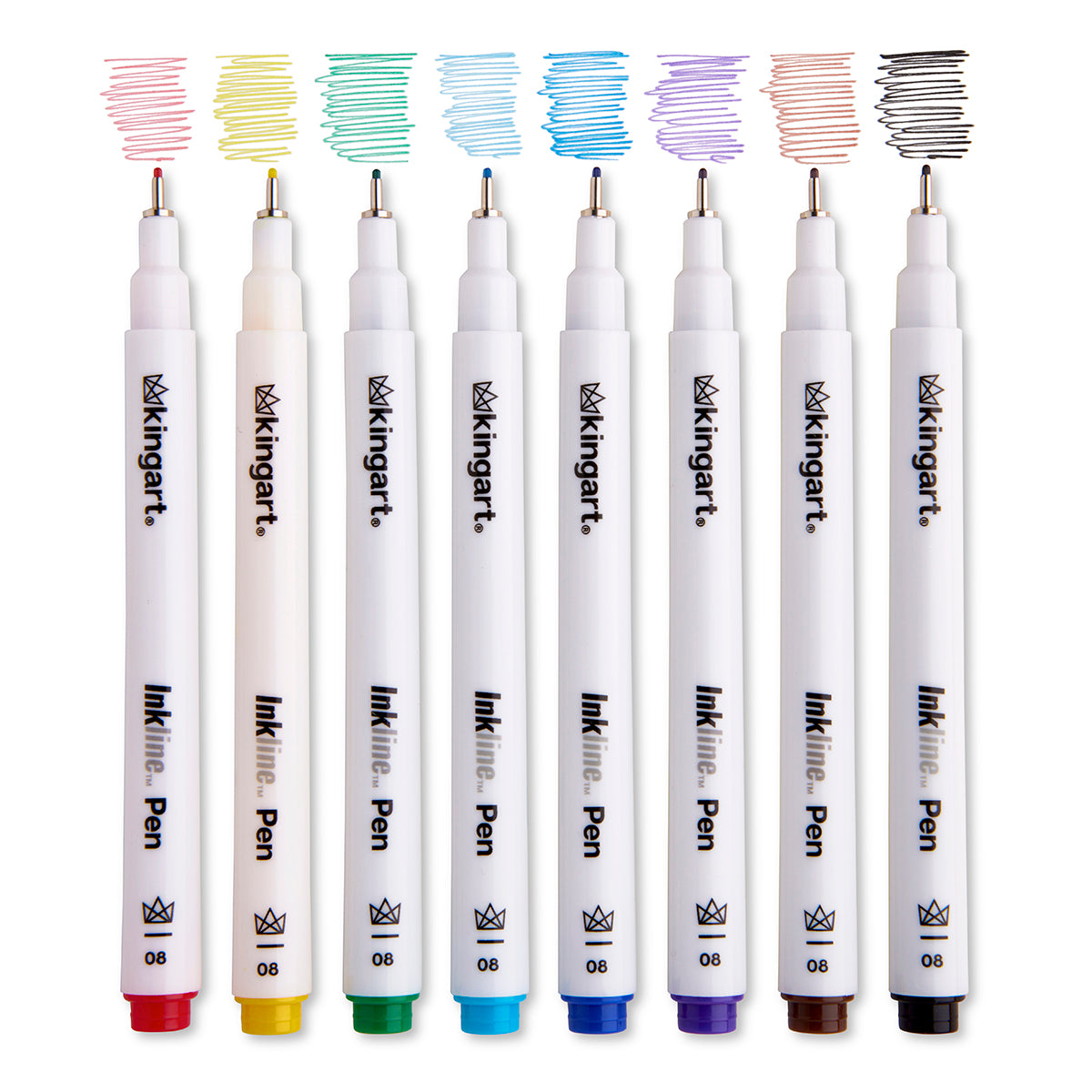 Inkline Fine Line Color Ink Pens, Set of 8 Unique Colors, Size 08