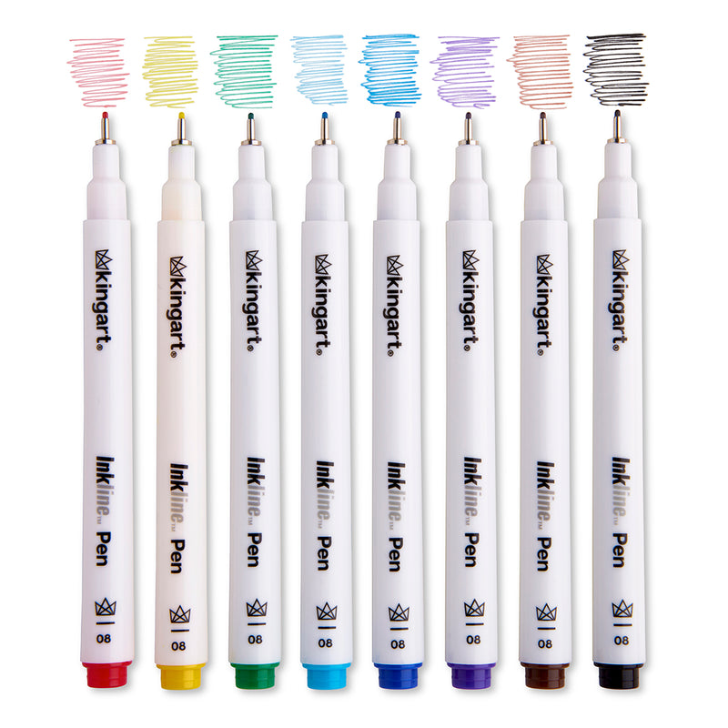 Inkline™ Fine Line Pens 8 Colors Size 8 - Pro - KINGART