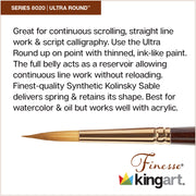 KINGART® Finesse™ Premium 8020 Ultra Round™ Series Watercolor Artist Brushes, Synthetic Kolinsky Sable Blend - Premium - KINGART®