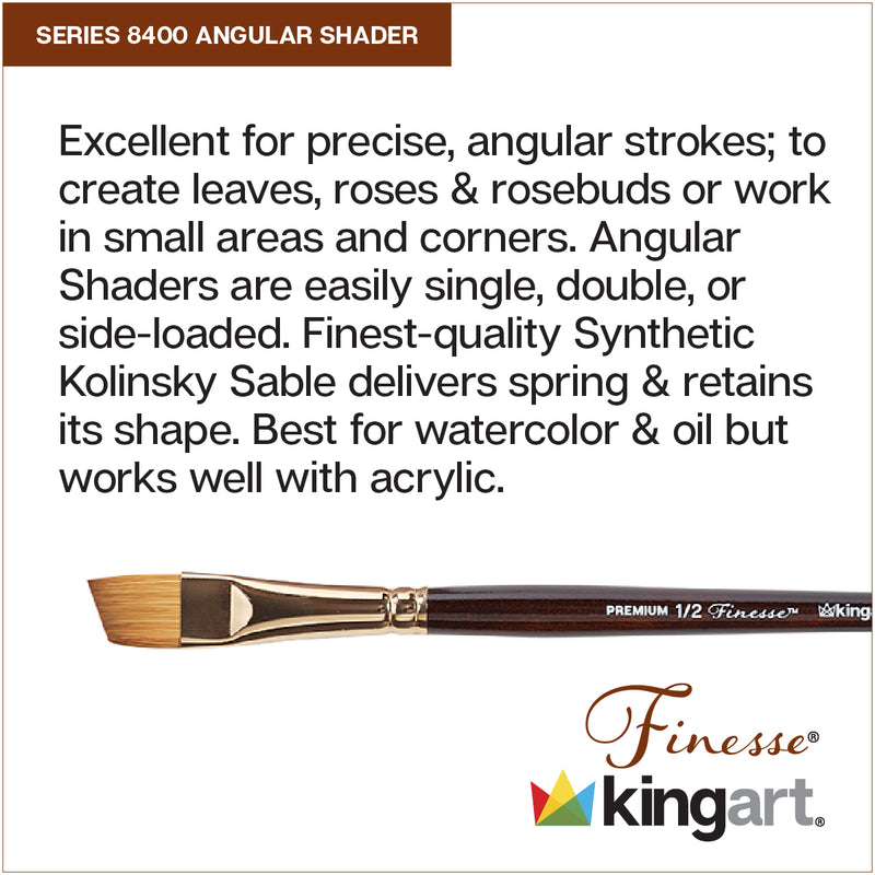 KINGART® Finesse™ Premium 8400 Angular Shader Series Watercolor Artist Brushes, Synthetic Kolinsky Sable Blend - Premium - KINGART®
