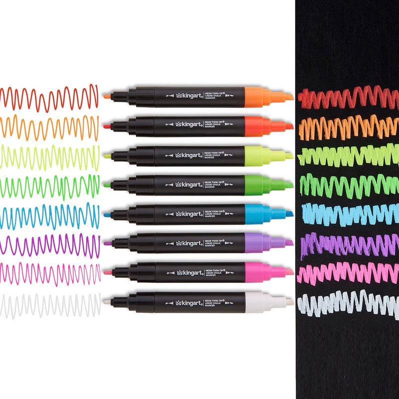 Liquid Chalk Markers Round & Chisel Dual-Tip 8 Neon Colors - MARKERS & PENS - KINGART