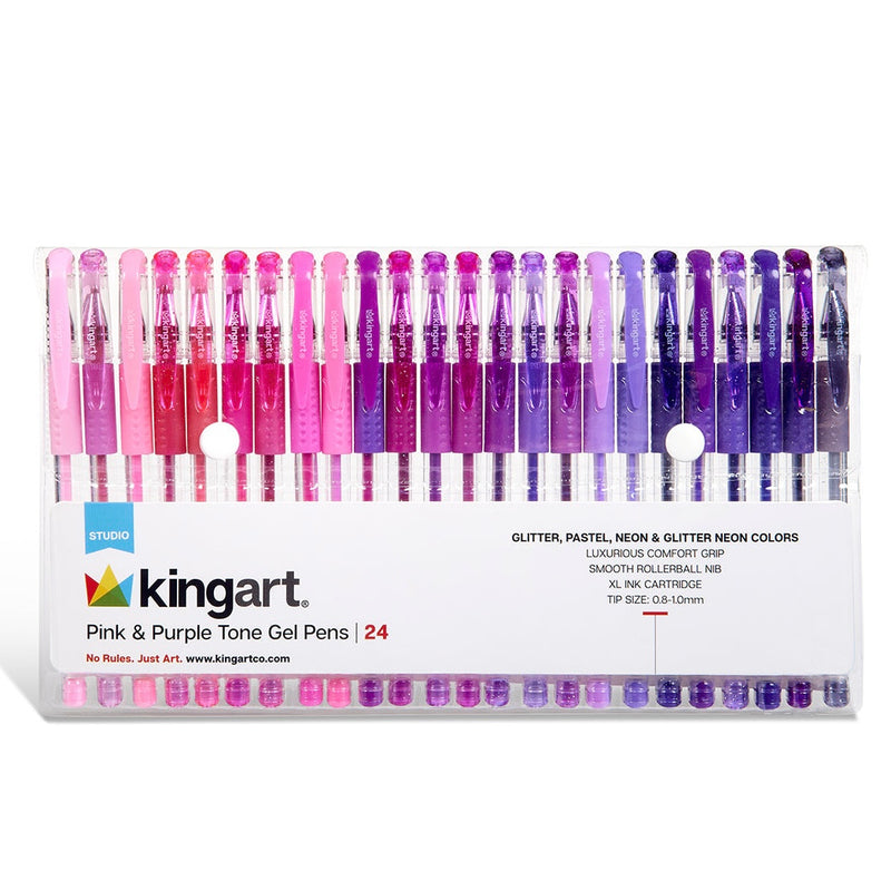 Gel Pens, Soft Grip, 24 Pink & Purple Tone Colors - Studio - KINGART