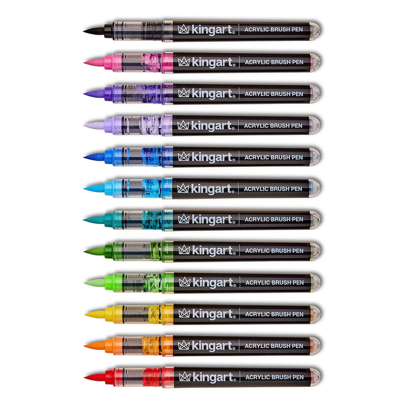 PRO Acrylic Paint Brush Pens 12 Colors - Pro - KINGART®