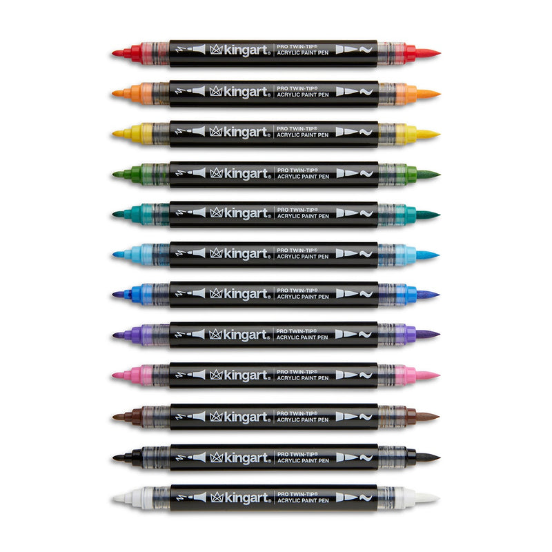 Twin-Tip Acrylic Paint Brush Pens - 12 Classic Colors - MARKERS & PENS - KINGART