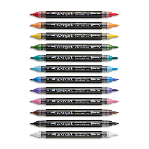 Twin-Tip Acrylic Paint Brush Pens - 12 Classic Colors - MARKERS & PENS - KINGART