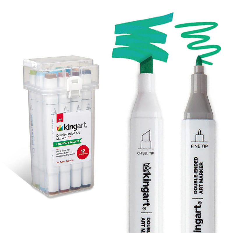 Double-Ended Alcohol Markers 12 Landscape Colors - Pro - KINGART