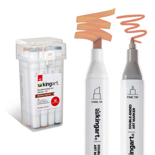 Double-Ended Alcohol Markers 12 Neutral Colors - Pro - KINGART