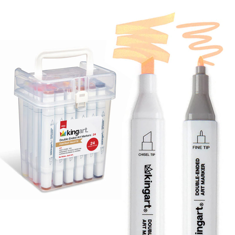 Double-Ended Alcohol Markers 24 Portrait Colors - Pro - KINGART