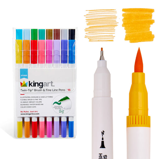Twin-Tip™ Brush & Fine Coloring Markers 16 Colors - Studio - KINGART