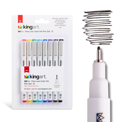 Inkline™ Fine Line Pens 8 Colors Size 8 - Pro - KINGART