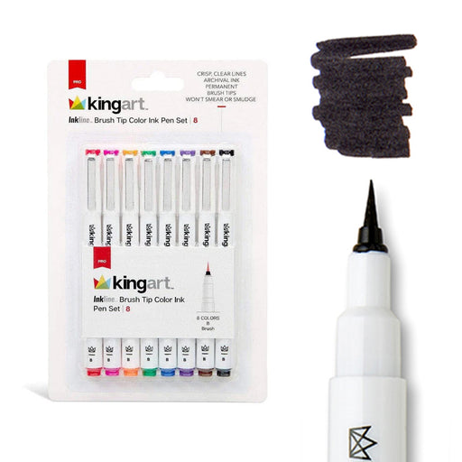 Inkline™ Brush Tip Pens 8 Colors - Pro - KINGART
