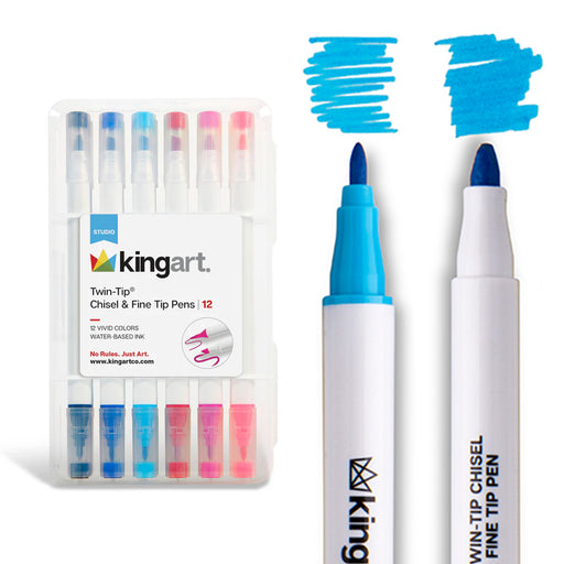 Twin-Tip™ Chisel & Fine Markers 12 Colors - Studio - KINGART