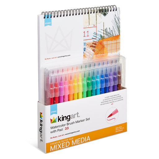 Watercolor Brush Markers 32 pc with Mixed Media Pad - MARKERS & PENS - KINGART