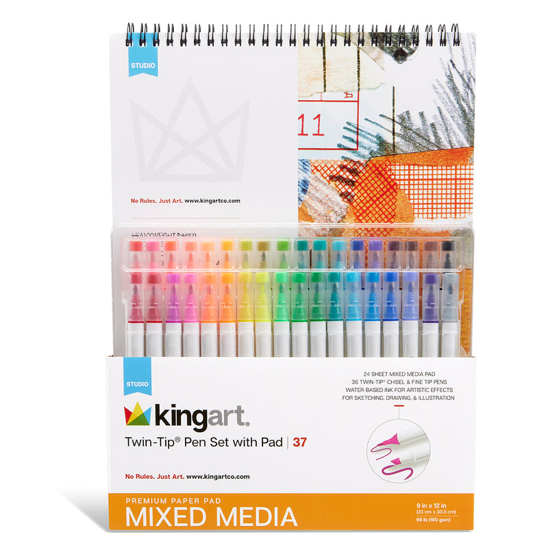 Chisel & Fine Pens 36 pc with Mixed Media Pad - MARKERS & PENS - KINGART