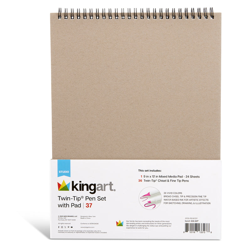 Chisel & Fine Pens 36 pc with Mixed Media Pad - MARKERS & PENS - KINGART