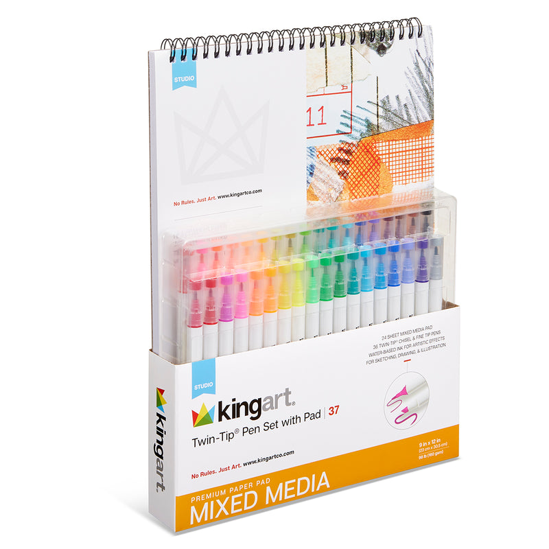 Chisel & Fine Pens 36 pc with Mixed Media Pad - MARKERS & PENS - KINGART