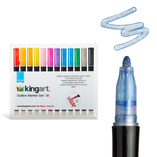 Shimmer Metallic Outline Markers 12 Colors - Studio - KINGART