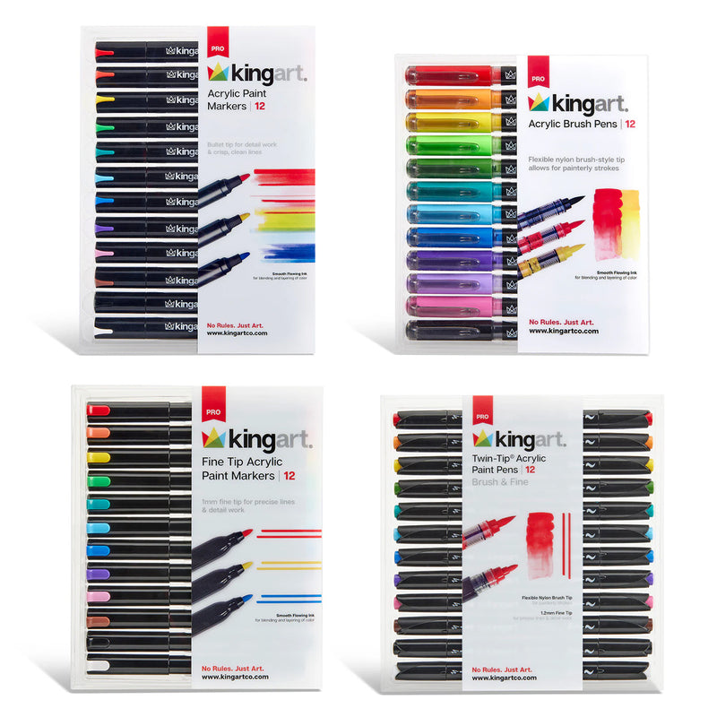 PRO Paint Pen Starter Bundle (Bullet, Brush, Fine Tip & Twin-Tip) - MARKERS & PENS - KINGART