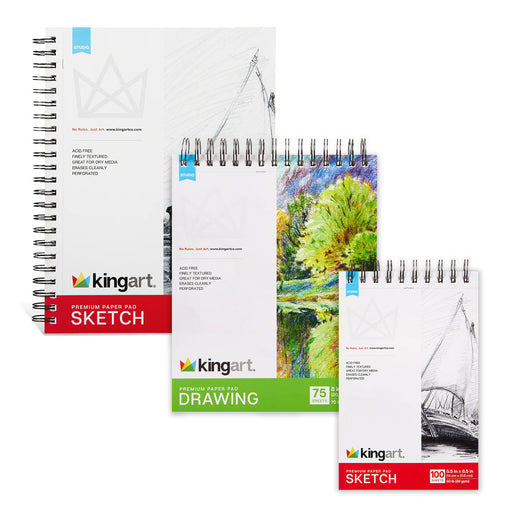 Sketch & Drawing Pads 3-Pack Bundle (9" x 12", 8" x 10", 11" x 14") - ARTIST PAPER - KINGART
