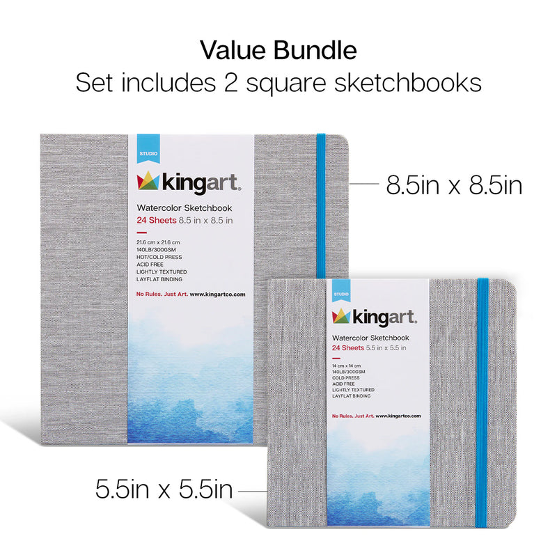 Watercolor Paper Sketchbook Bundle, 2 pack, 2 sizes - ARTIST PAPER - KINGART