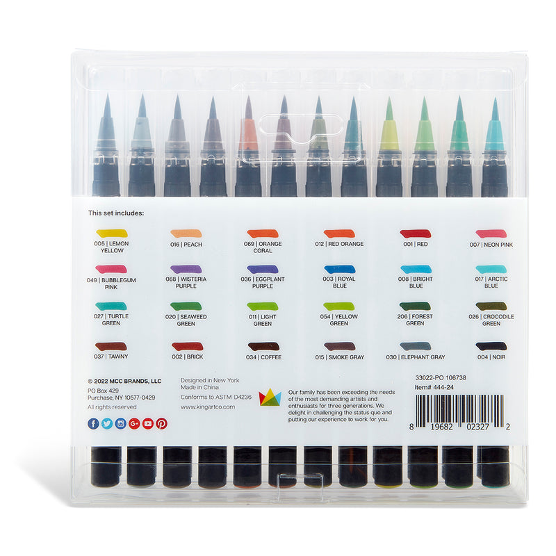 KINGART® PRO Real Brush Watercolor Marker Pens, 24 Colors, 0.5 mm Tip - Pro - KINGART®