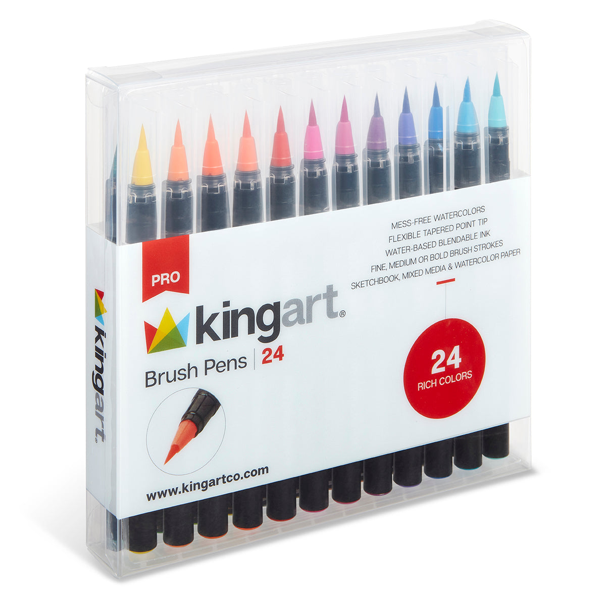 KINGART® PRO Real Brush Watercolor Pens, Set of 24 Unique Colors for  Creating Illustrations, Calligraphy, and Watercolor Effects